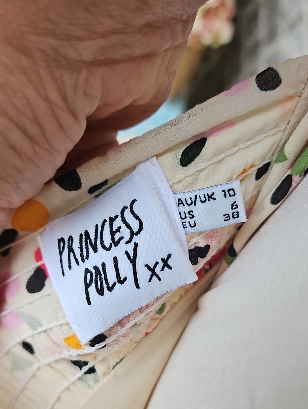 Princess Polly Cream Mini Dress with Pink & Red Floral Dot Button Down Print - Picture 6 of 6